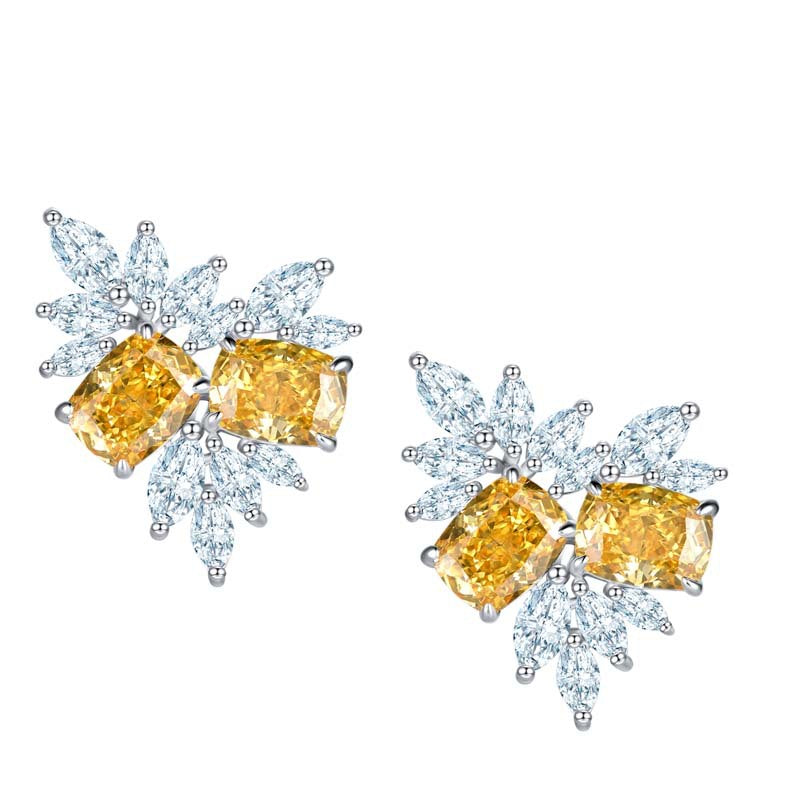 Cushion Cut Yellow Zircon Stud Earrings