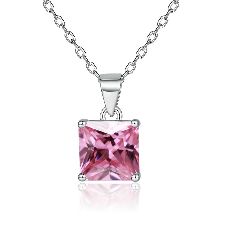 Princess Cut zircon pendant silver necklace for women