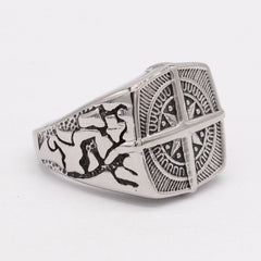 Greek Cross Compass Titanium Steel Ring for Men