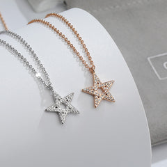 Zircon Five-pointed Star Pendant Silver Necklace for Women