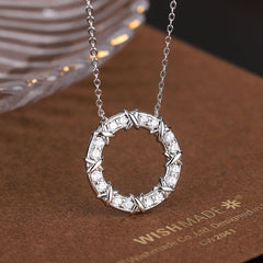 Round Zircon Circle Pendant Silver Necklace for Women