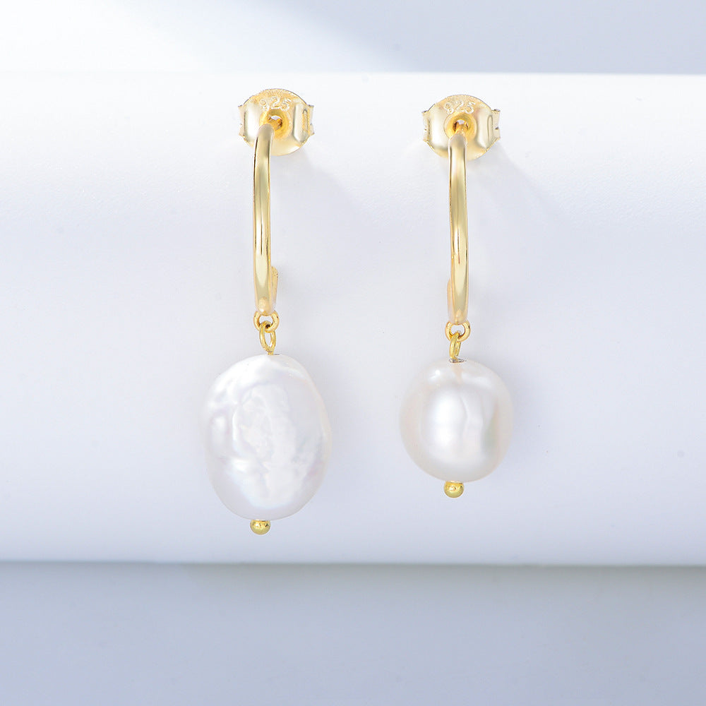 Irregular Baroque Pearl Pendant Silver Studs Earrings for Women