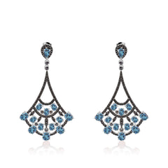 Natural Colourful Gemstones Fan-shaped Silver Drop Earrings for Women