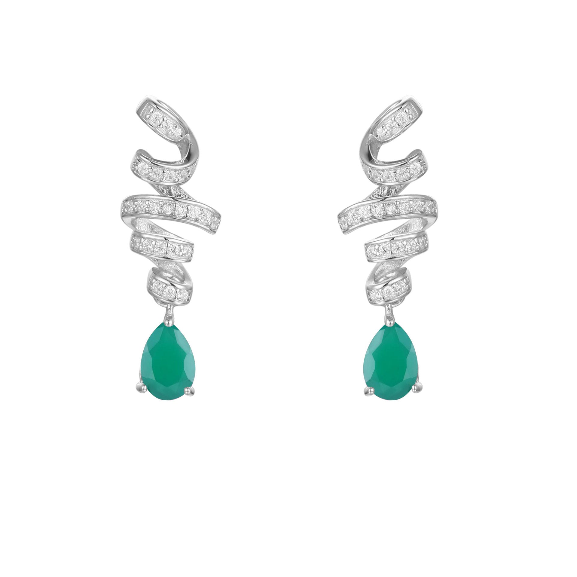 Silk Ribbon Pear Shape Natural Gemstone Silver Drop Earrings