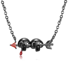 Halloween Double Skull Arrow Silver Necklace