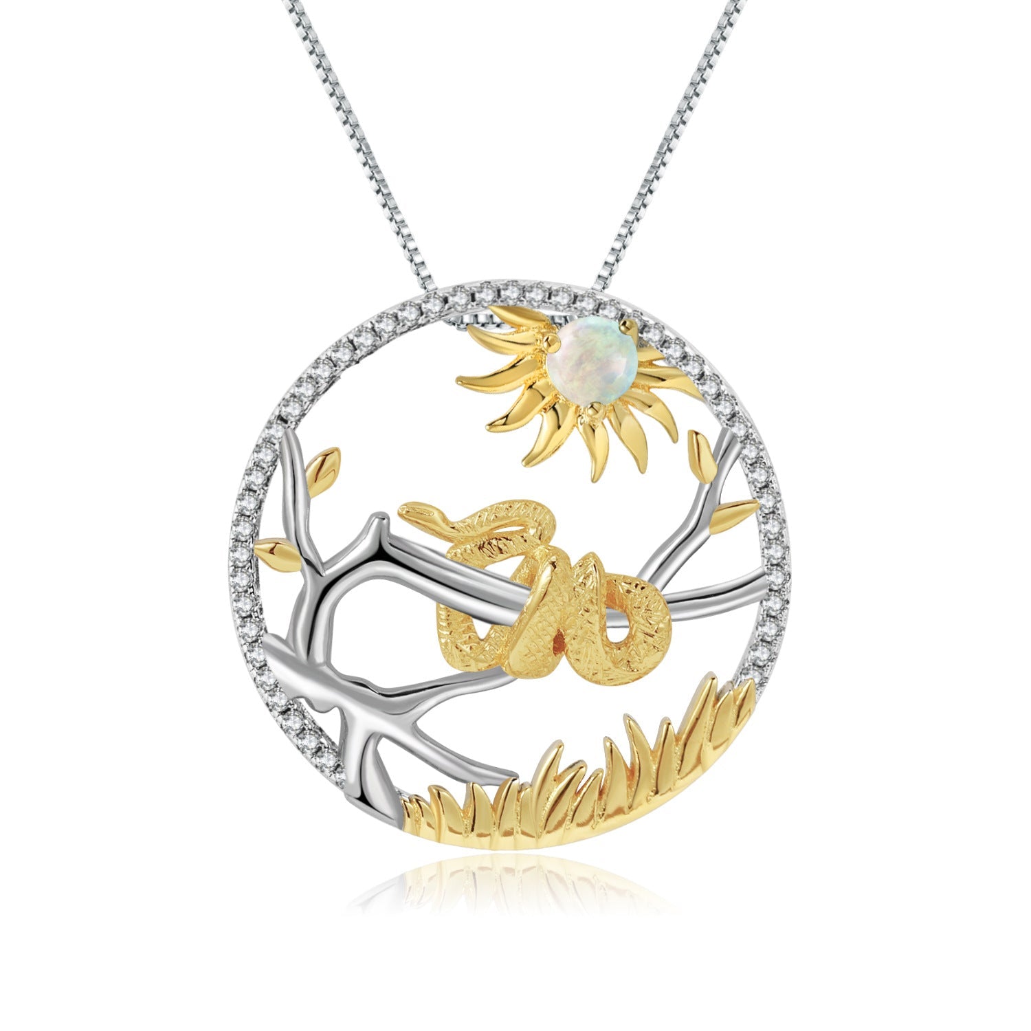 Chinese Style Element Design Zodiac Series Snake Natural Gemstone Pendant Silver Necklace for Women