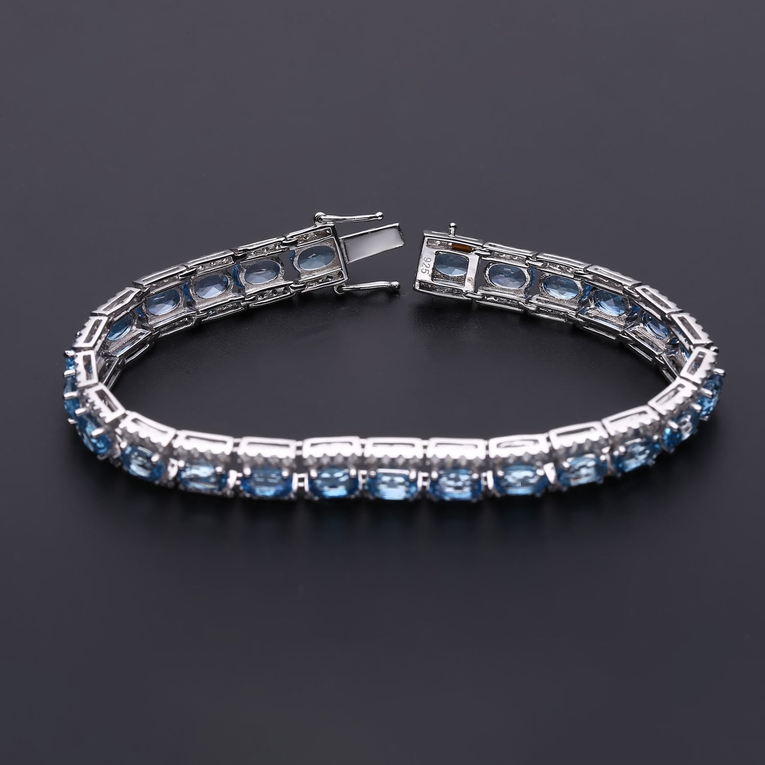 Oval Natural Gemstones Beading Silver Bracelet