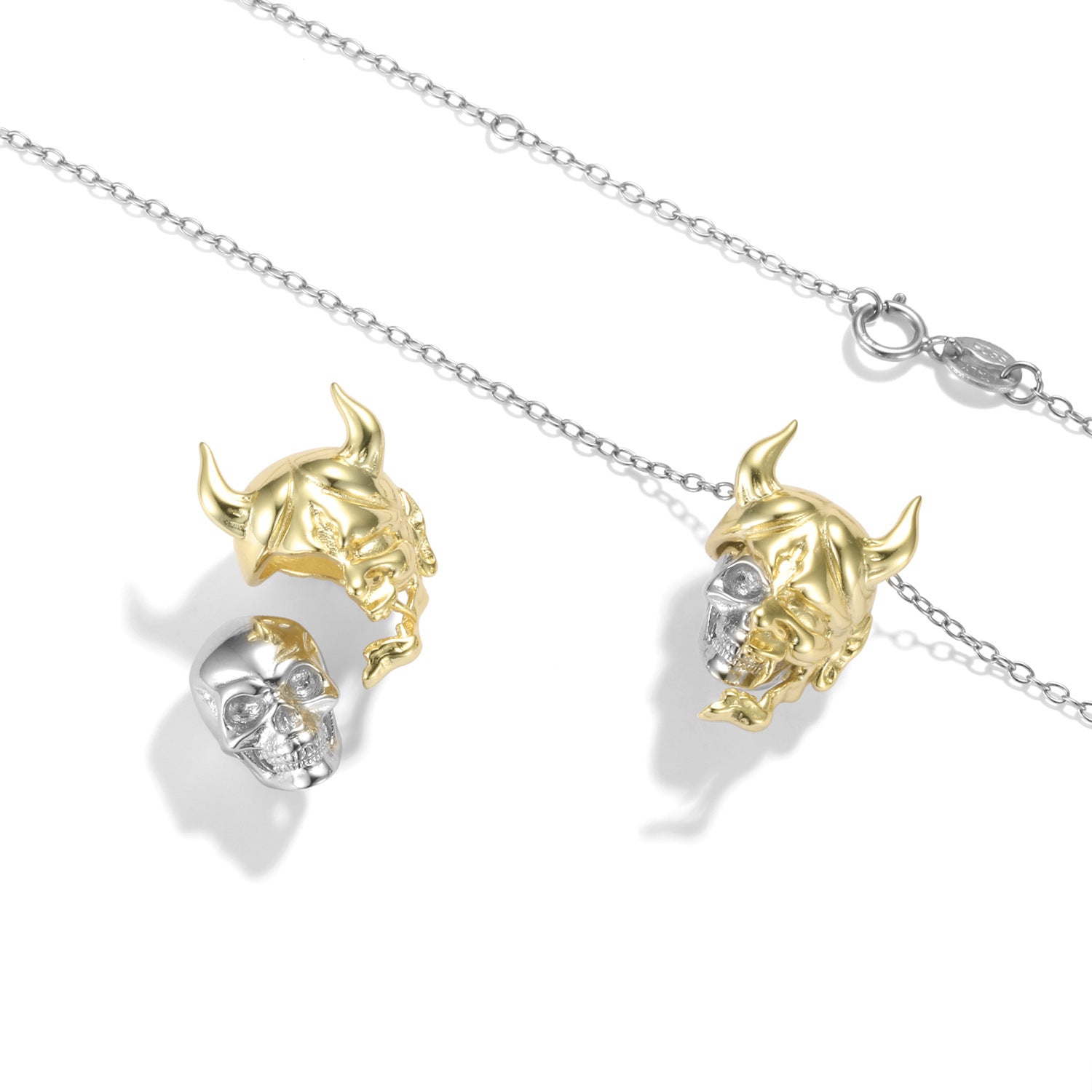 Halloween Golden Demon Mask Skull Silver Necklace