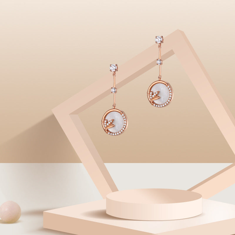 Mother-of-pearl Circle with Zircon Silver Drop Earrings for Women