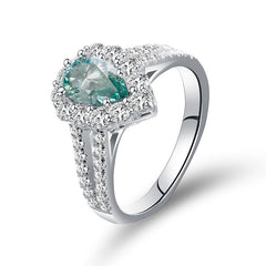 Soleste Halo 1.0 Carat Pear Shape Green Moissanite Silver Ring