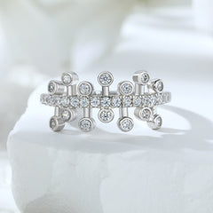 Branch Beading Design Zircon Silver Ring for Women