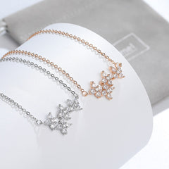 Beading Zircon Four-leaf Grass Silver Necklace for Women