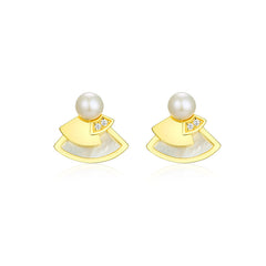 Mother-of-pearl Little Skirt with Freshwater Pearl Silver Studs Earrings for Women