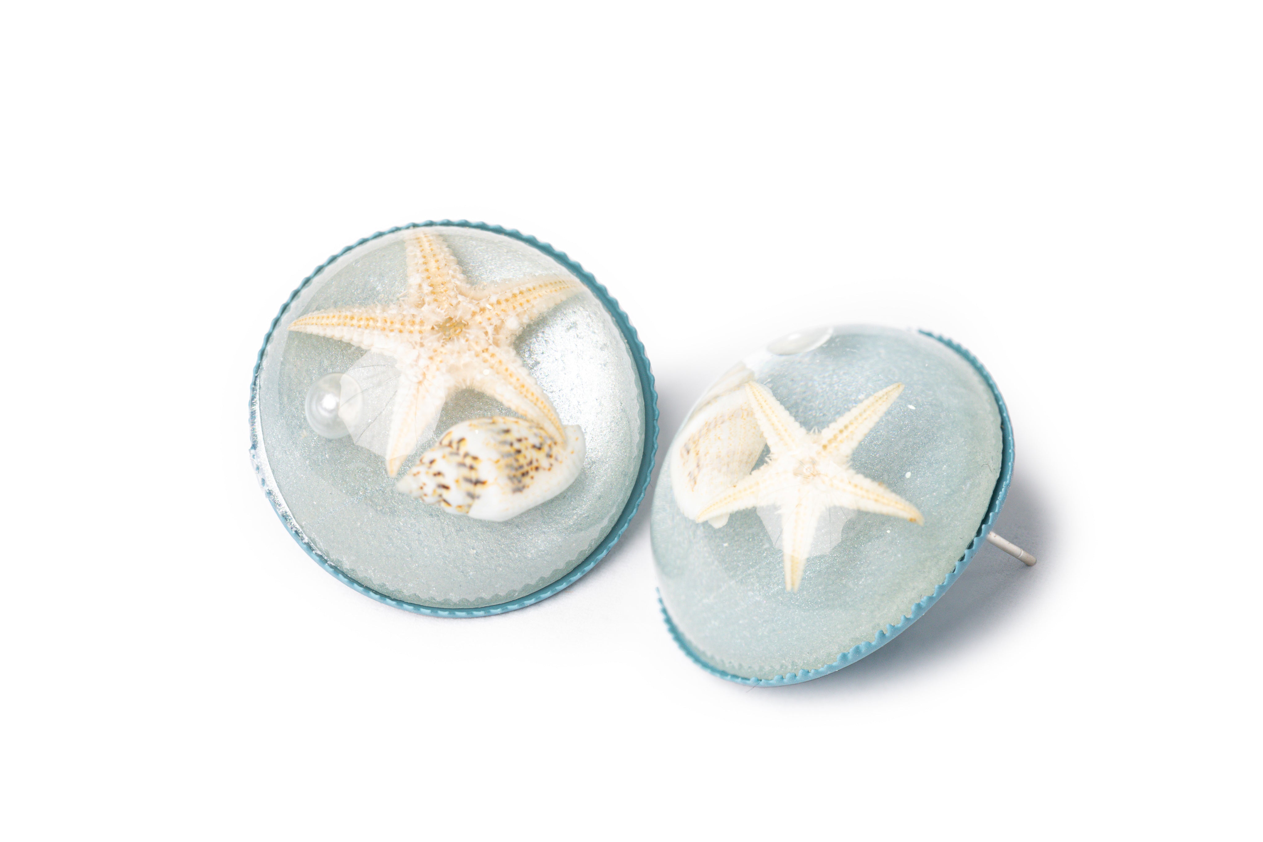 Starfish on Rock Studs - Blue Studs for Women