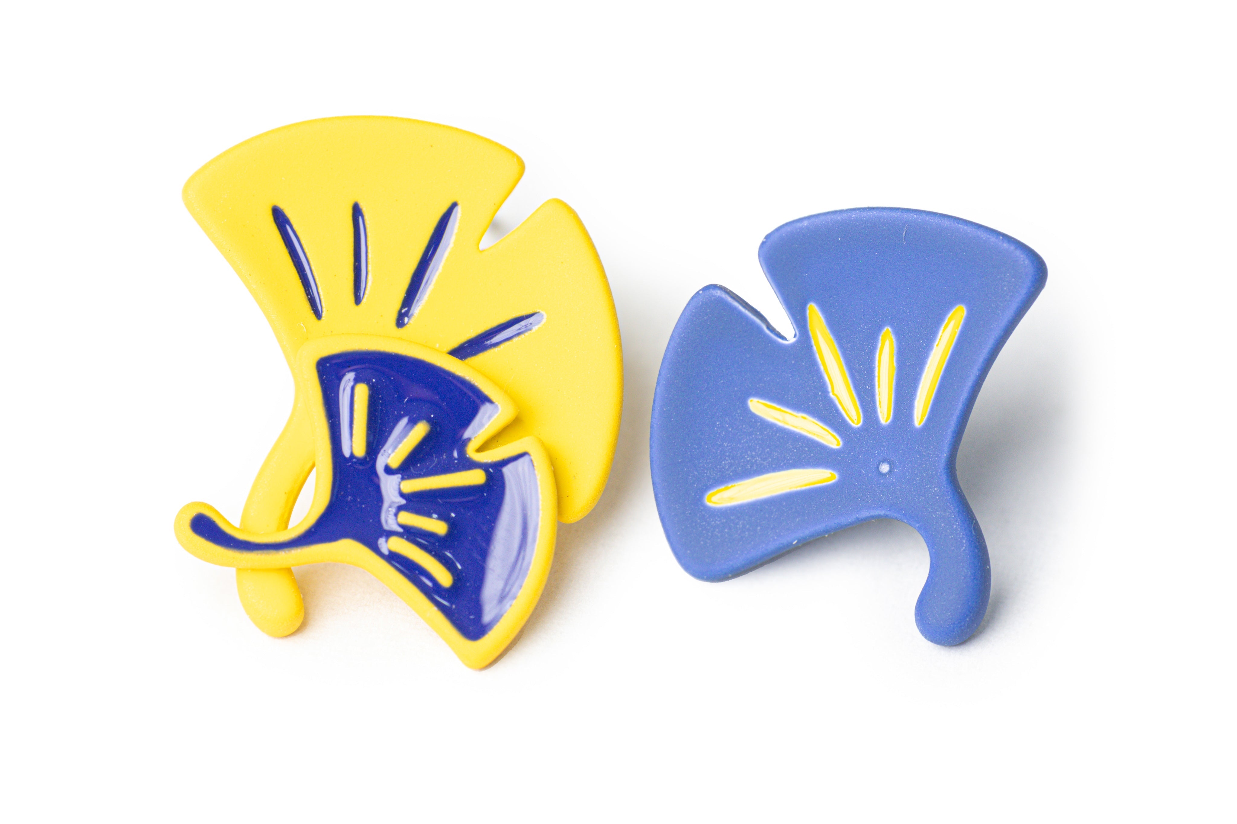 Blue and Yellow Japanese Fan Shaped Studs