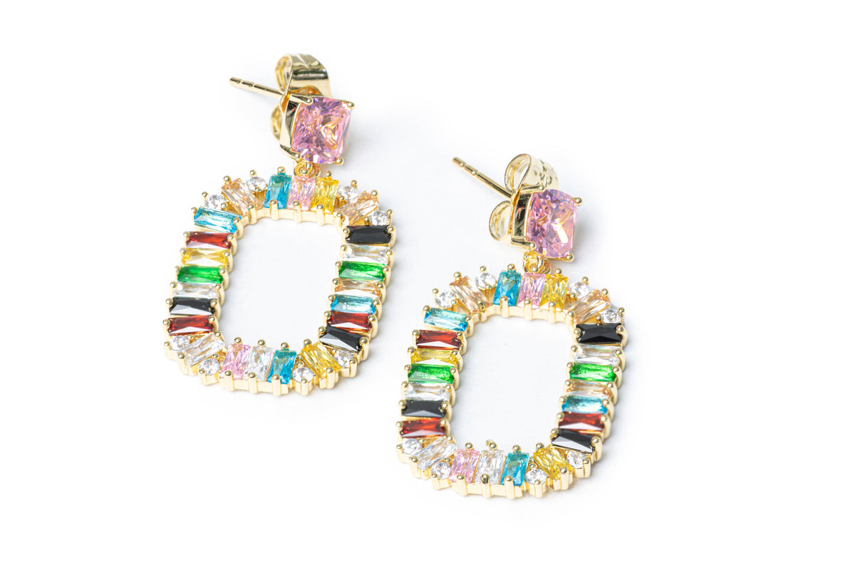 Mardi Gras Rainbow Crystal Drop Earrings