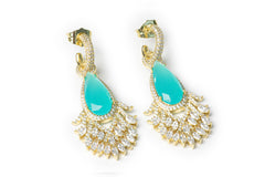 Golden Blue Crystal Drop Earrings