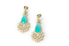 Golden Blue Crystal Drop Earrings