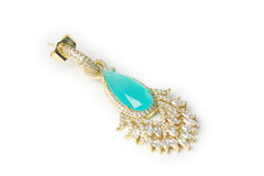 Golden Blue Crystal Drop Earrings