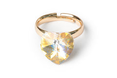 Golden Yellow Hearted Crystal Ring