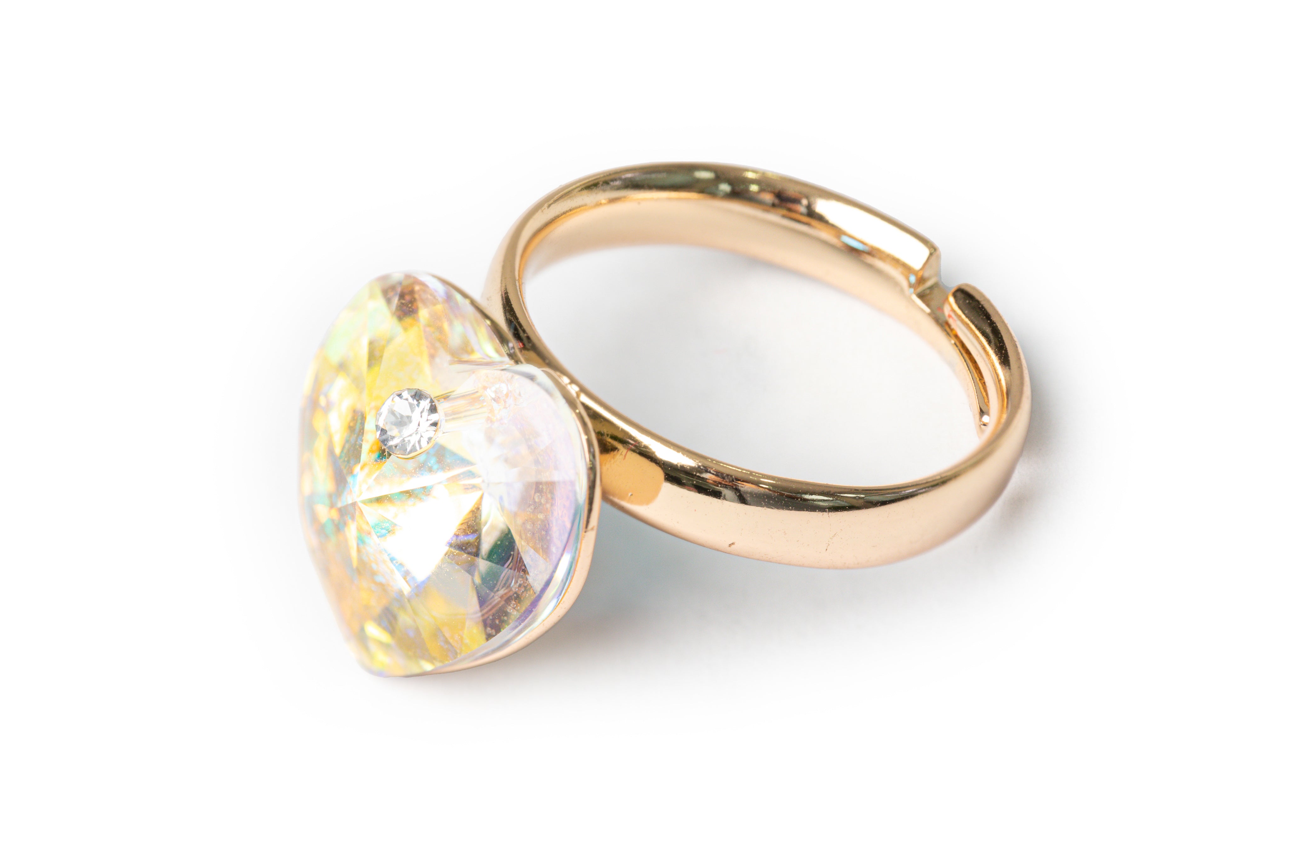 Golden Yellow Hearted Crystal Ring