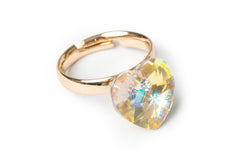 Golden Yellow Hearted Crystal Ring