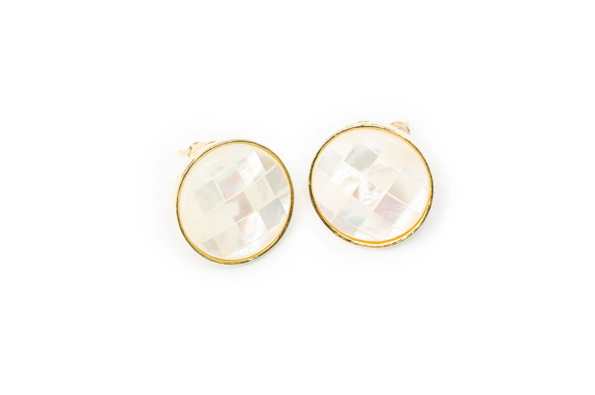 Golden White Colour Round Studs Earrings