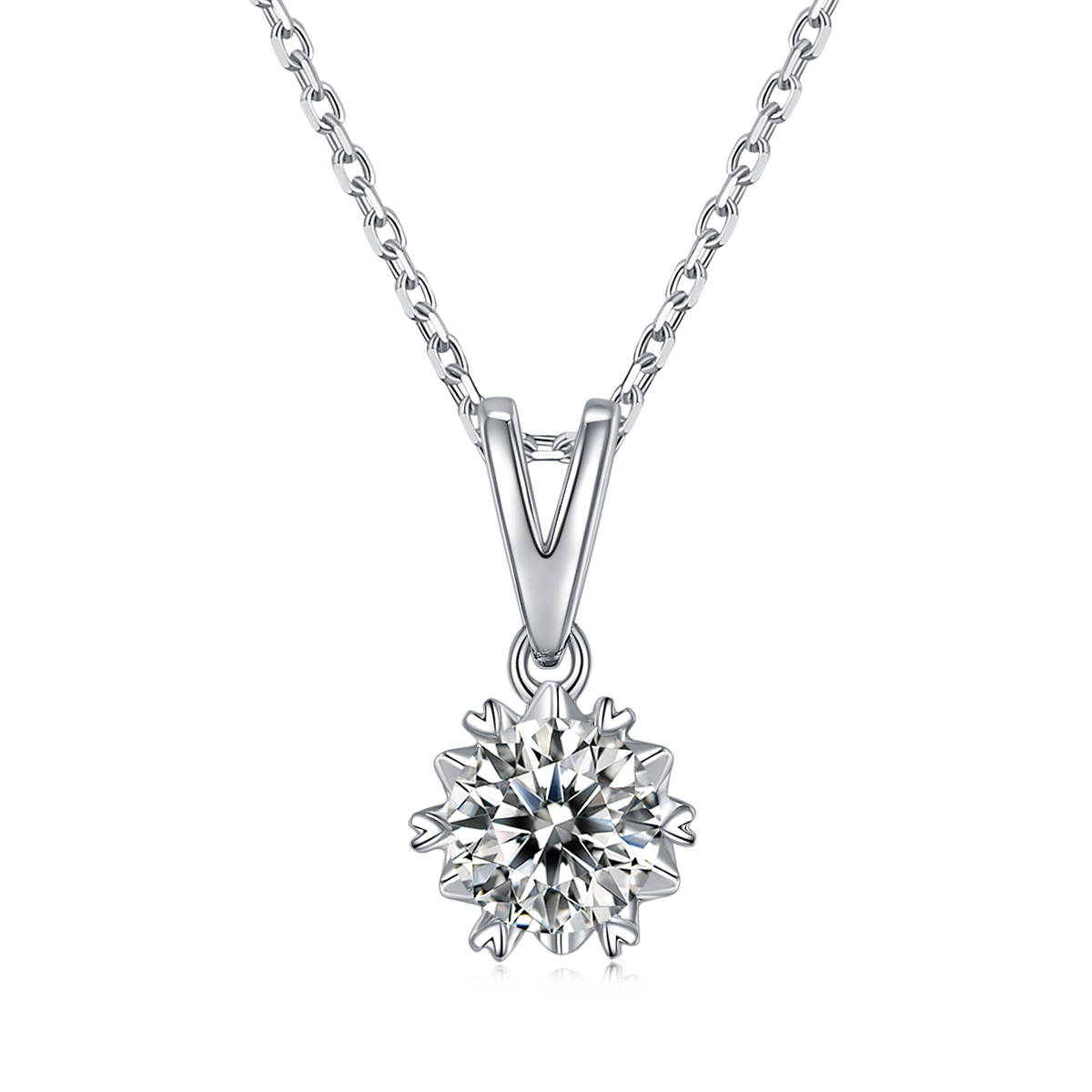 6 Heart Prongs 1.0Carat Round Moissanite Pendant