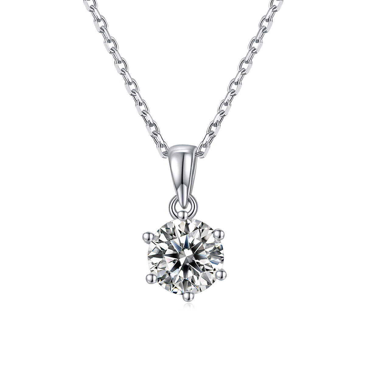 Six Prongs 1.0Carat Round Moissanite Pendant