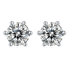 Classic Six Prongs Round Cut Moissanite Silver Earrings