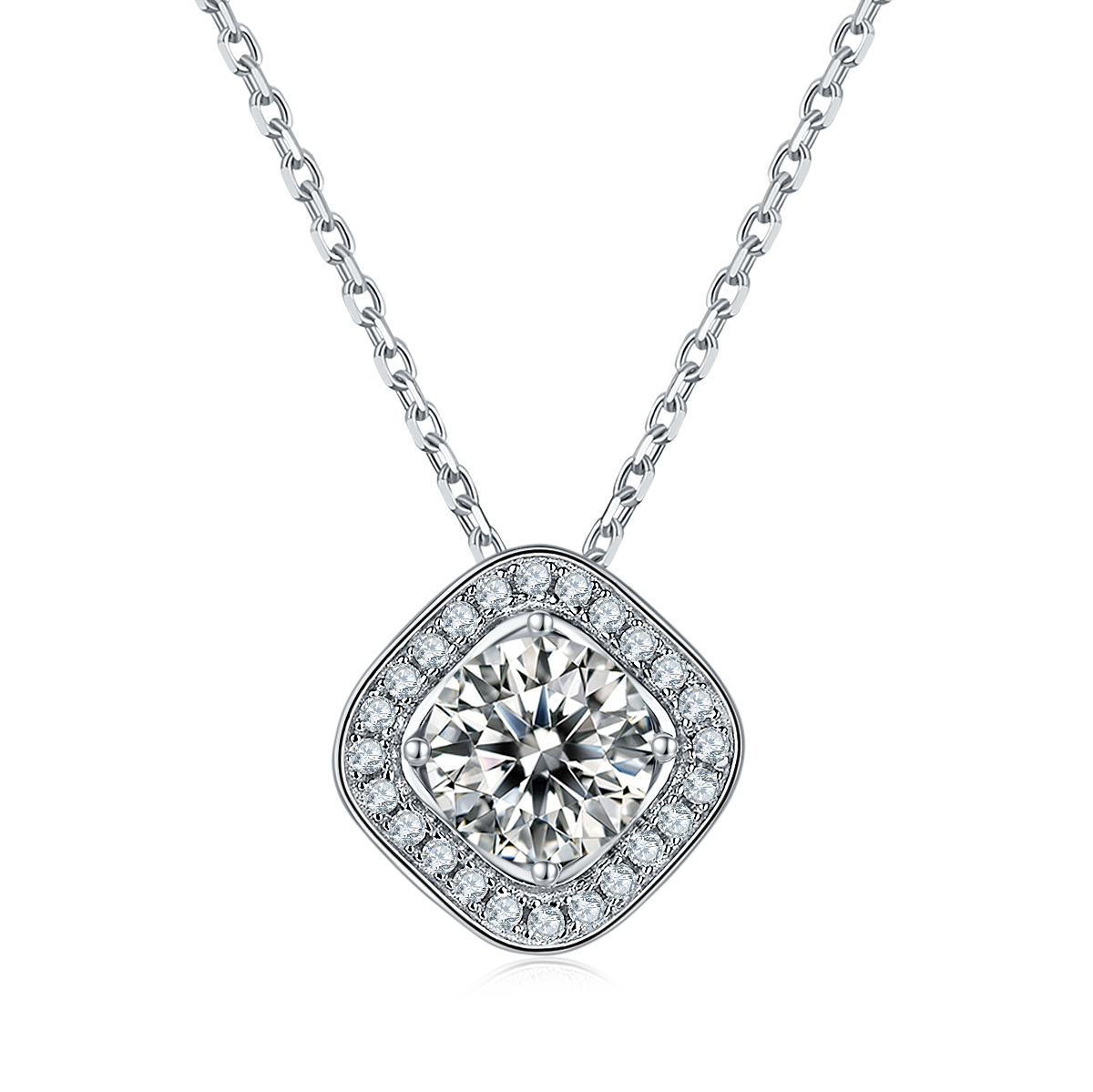 Square Halo Round Moissanite Pendant