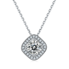 Square Halo Round Moissanite Pendant