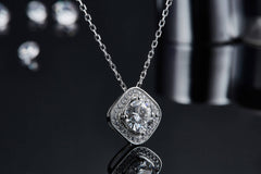 Square Halo Round Moissanite Pendant