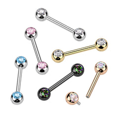 Titanium Internally Threaded Pink CZ Ball Gem Nipple Ring