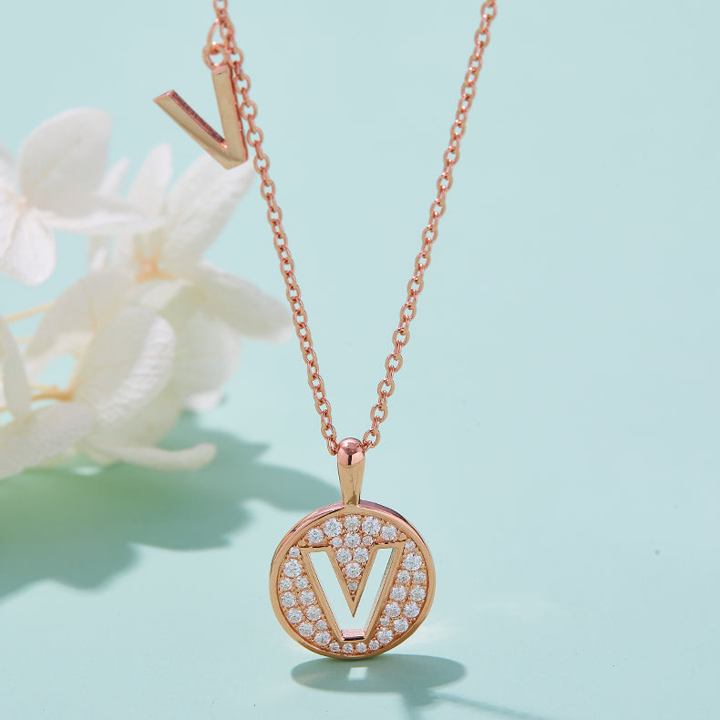 Circle Letter V Moissanite Necklace