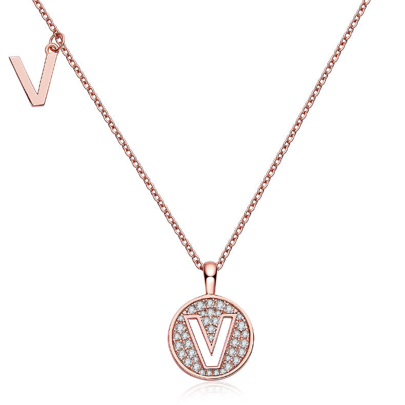 Circle Letter V Moissanite Necklace