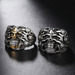 Halloween Rose Skull Titanium Steel Ring for Men