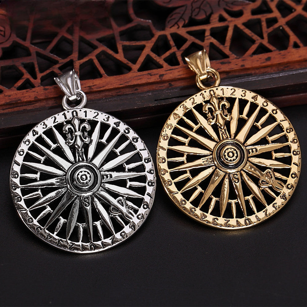 Childern Flower Number Compass Titanium Steel Necklace for Men