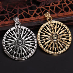 Childern Flower Number Compass Titanium Steel Necklace for Men