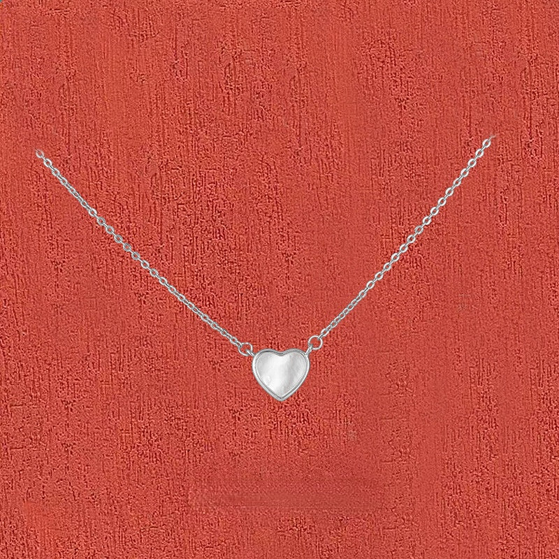 Mother of Pearl Heart Pendant Silver Necklace for Women