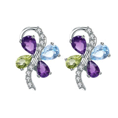 Personality Light Luxury Design Inlaid Natural Gemstones Premium Butterfly Shape Silver Studs Earrings for Women