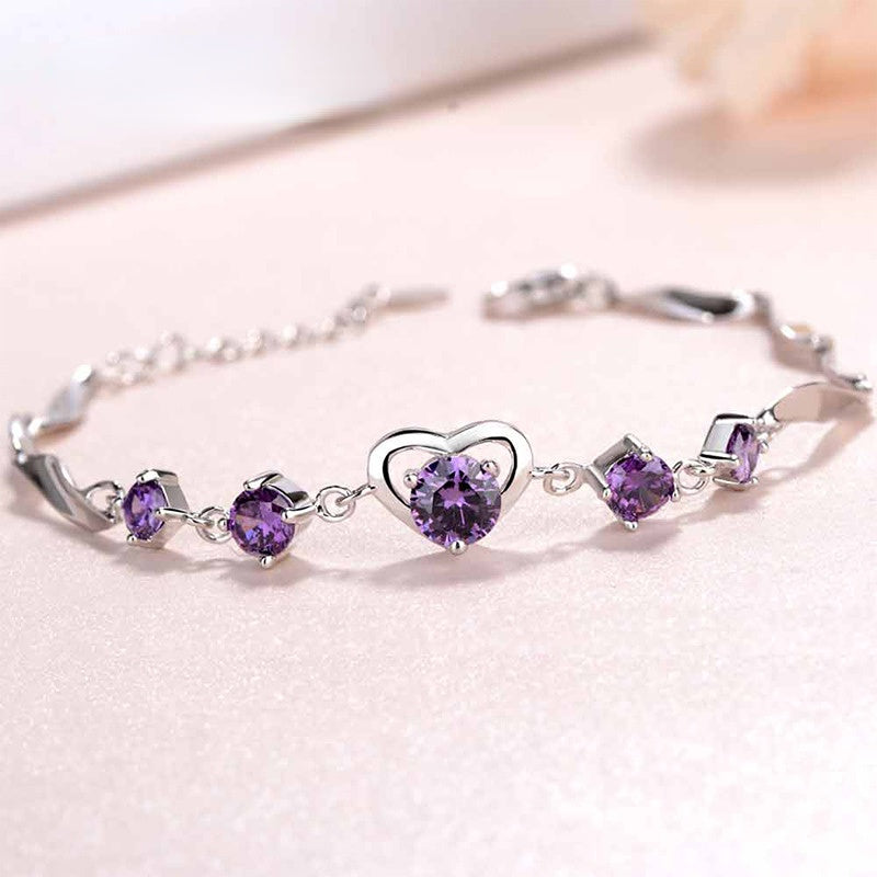 Heart with Round Zircon Silver Bracelet for Women