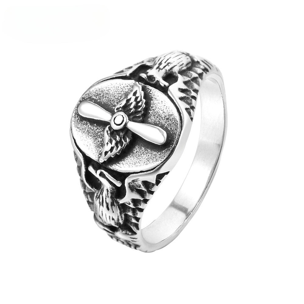 Aircraft Propeller Oval Titanium Steel Ring for Men