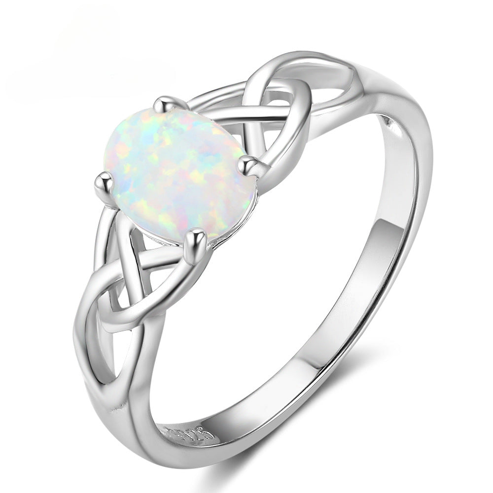 Oval Opal Interweaving Waves Sterling Silver Ring