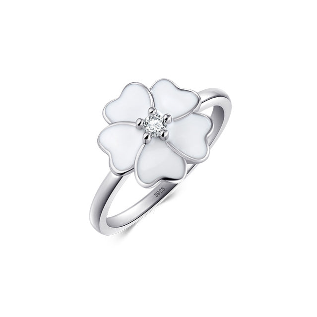 S925 Silver Elegant Four-leaf Clover Simple Ring Female Enamel Drops Fashion Ins Japan and South Korea Small Fresh Ring Jewelry