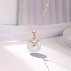Circle Chalcedony with Zircon Skirt Pendant Silver Necklace for Women
