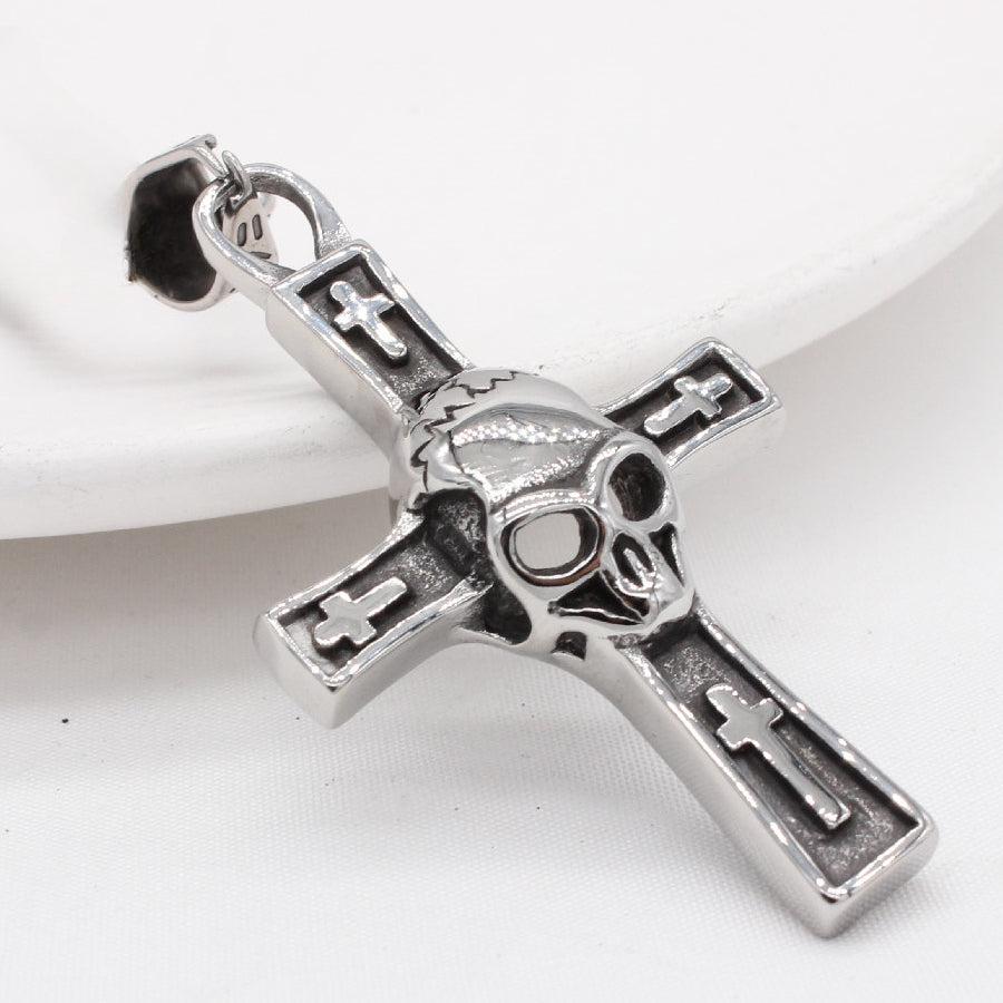 Halloween Skull Head Latin Cross Titanium Steel Pendant for Men