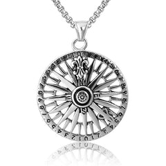 Childern Flower Number Compass Titanium Steel Necklace for Men