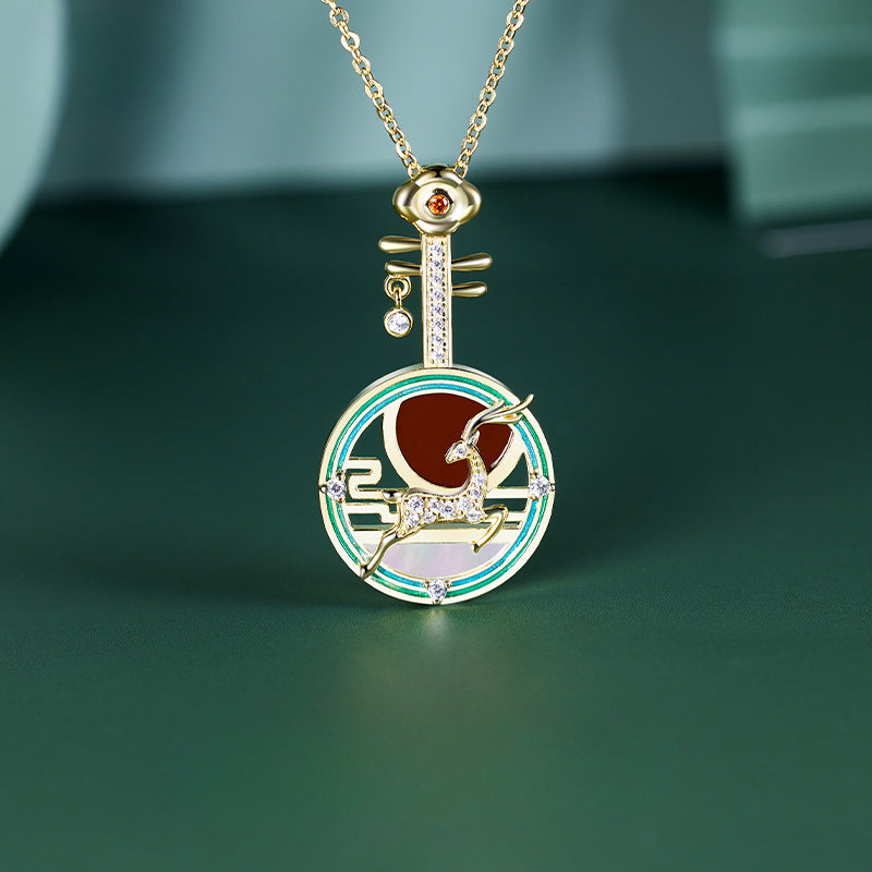 Pipa Pendant Zircon Deer Sterling Silver Necklace