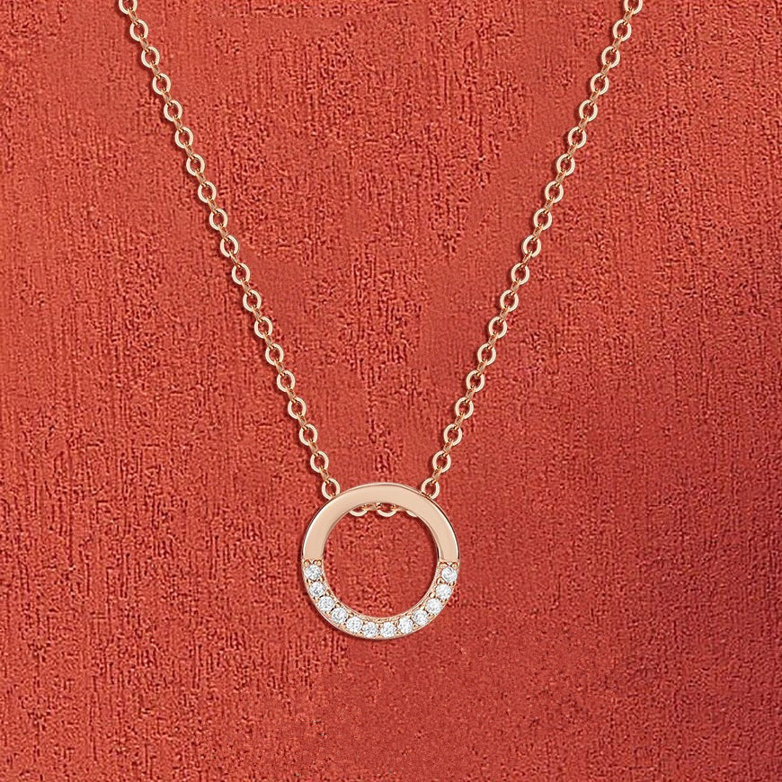 Half Circle Zircon Round Pendant Silver Necklace for Women